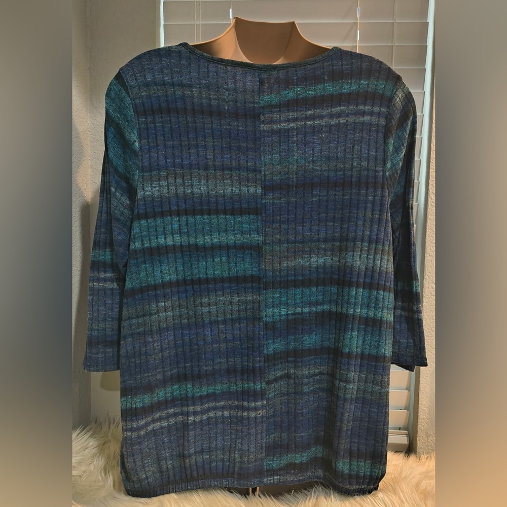 Lane Bryant Navy and Teal Striped Knit Top - Picture 4 of 4